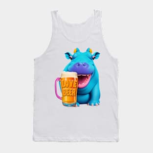 Smiling hippo with a beer mug Tank Top